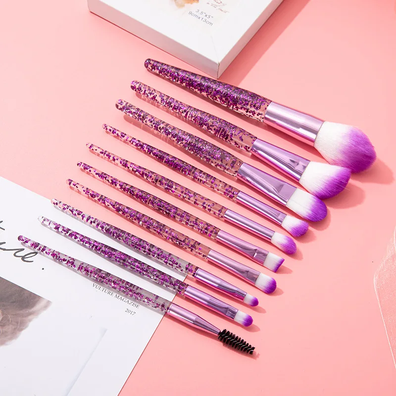 Set 10 Pinceaux Maquillage Cristal Paillettes – Pinceaux Yeux, Joues & Visage Pro