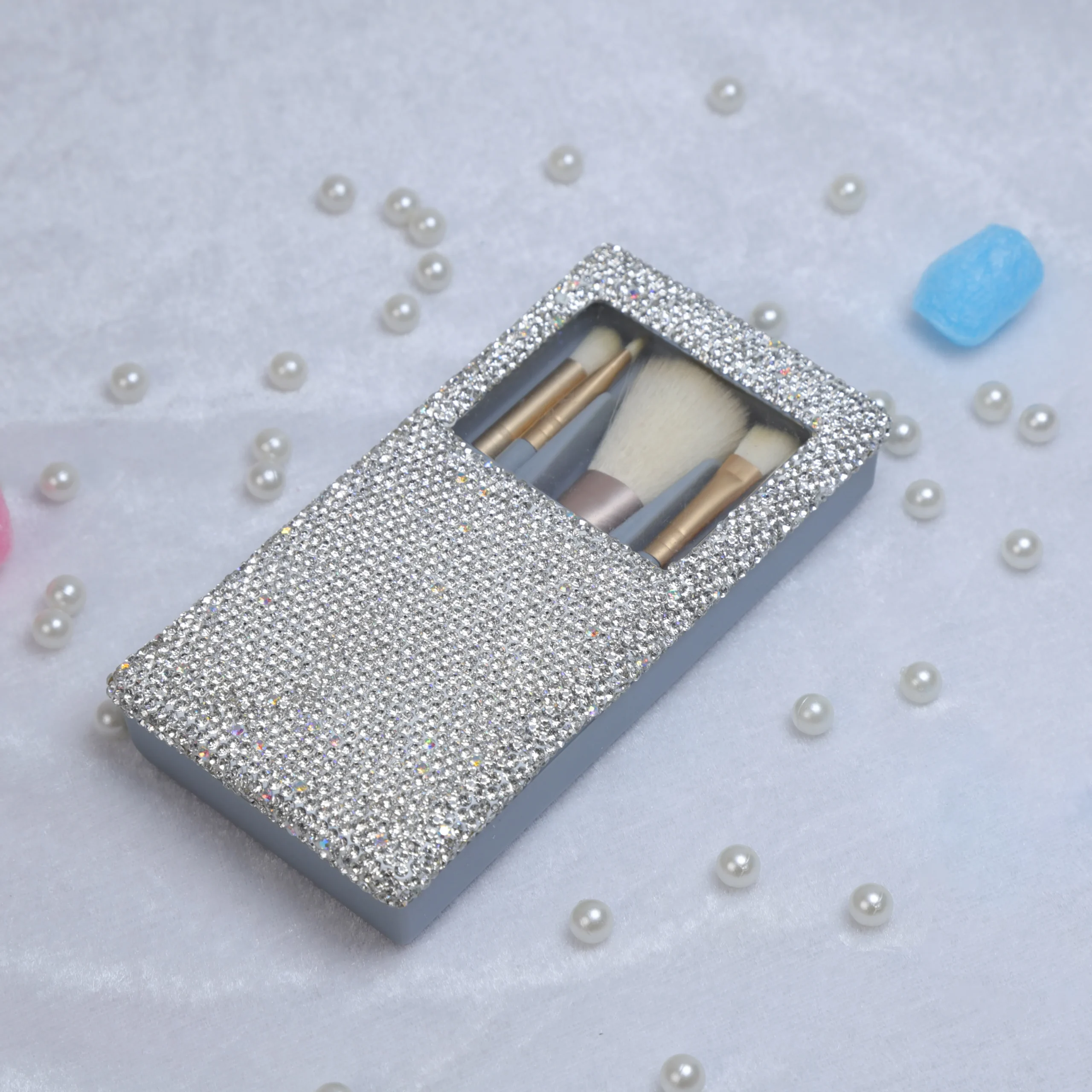 Coffret 5 Pinceaux Maquillage Diamant Brillant avec Miroir – Brosse Glitter Luxe