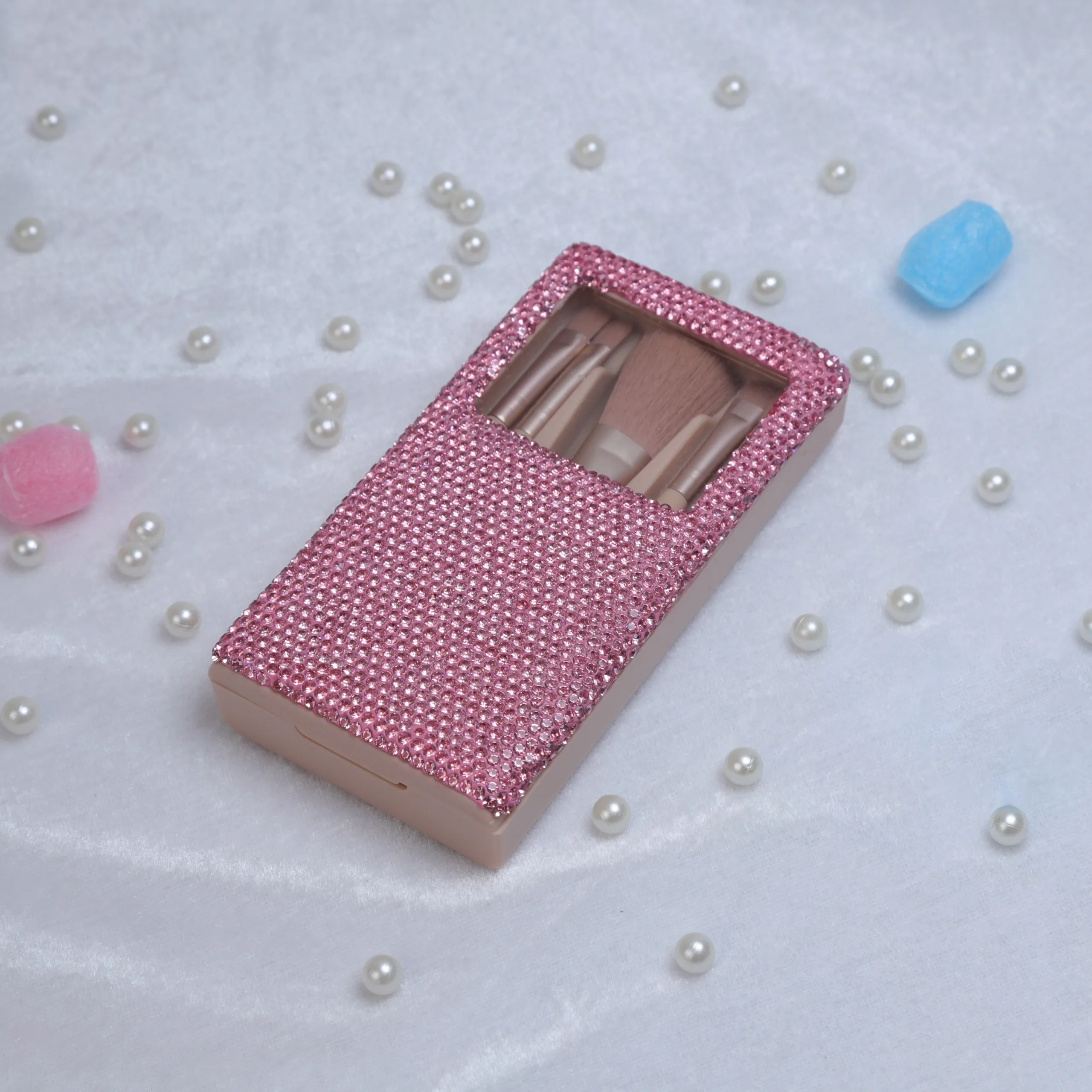 Coffret 5 Pinceaux Maquillage Diamant Brillant avec Miroir – Brosse Glitter Luxe