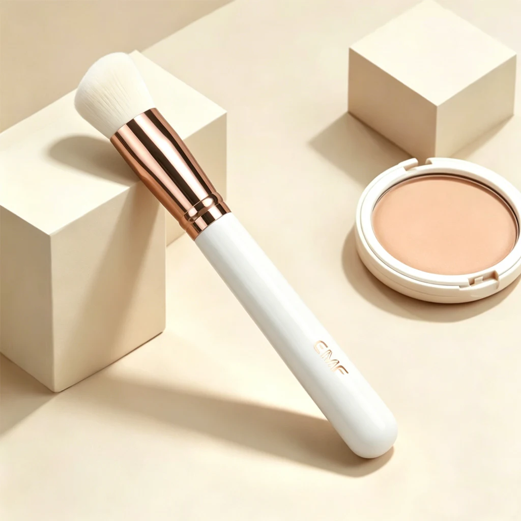 Pinceau Fond de Teint EMF Rose Doré – Manche Bois Ivoire, Poils Synthétiques Doux