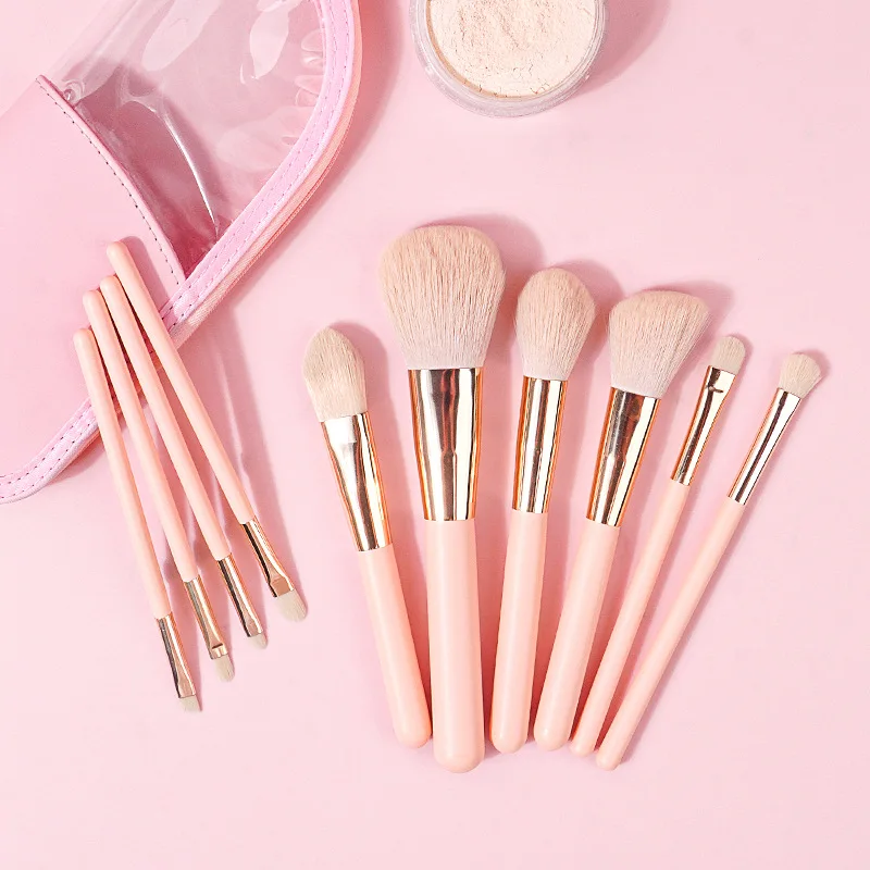 Set 10 Pinceaux Maquillage Rose Poils Synthétiques - Professionnel Visage & Yeux