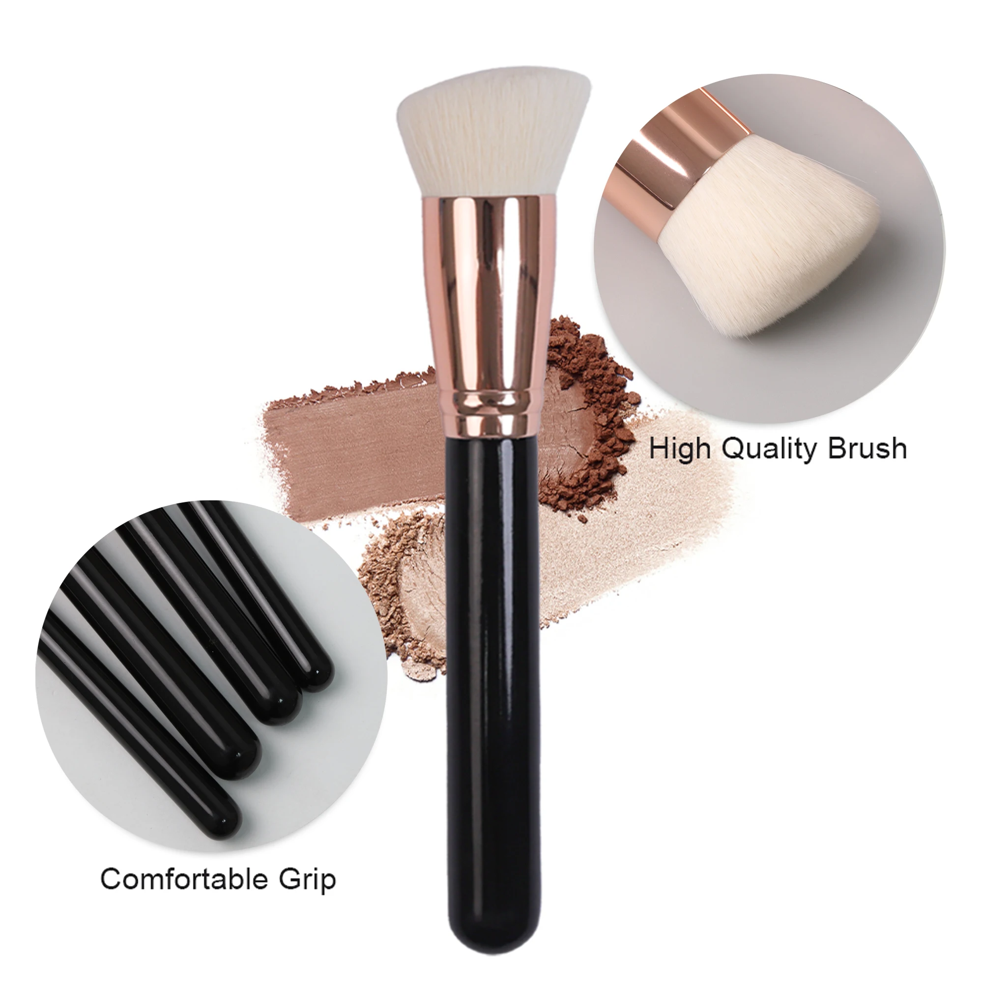 Pinceau Contour Angulaire EMF – Poils Synthétiques Doux, Manche Bois Noir & Virole Or Rose