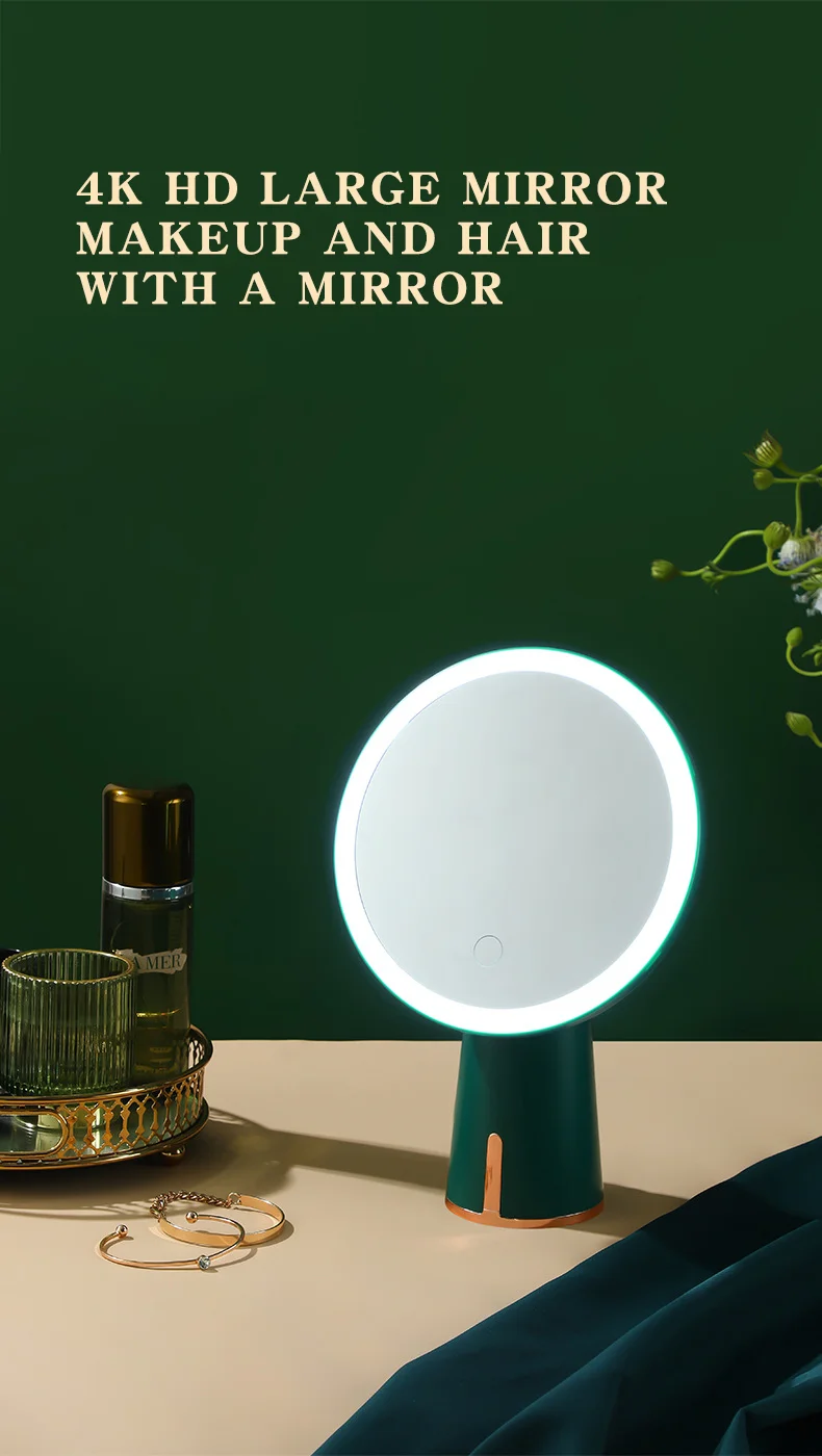 Miroir de maquillage LED rond de luxe – Blanc & Vert | Marque Cormay