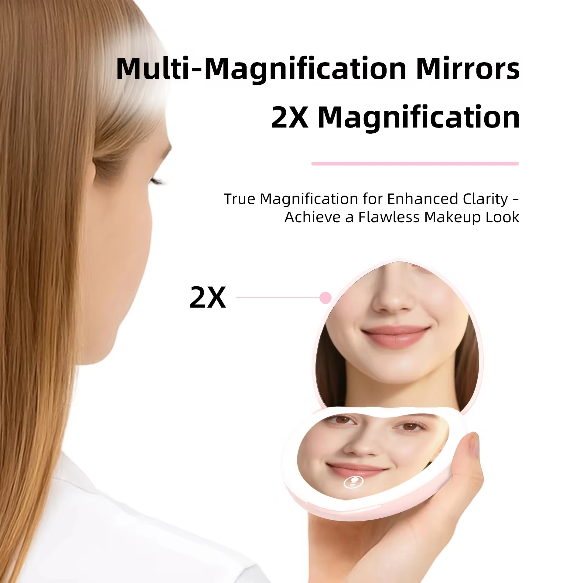 Miroir de poche LED en forme de cœur, double face pliable, personnalisable avec logo – Vente en gros
