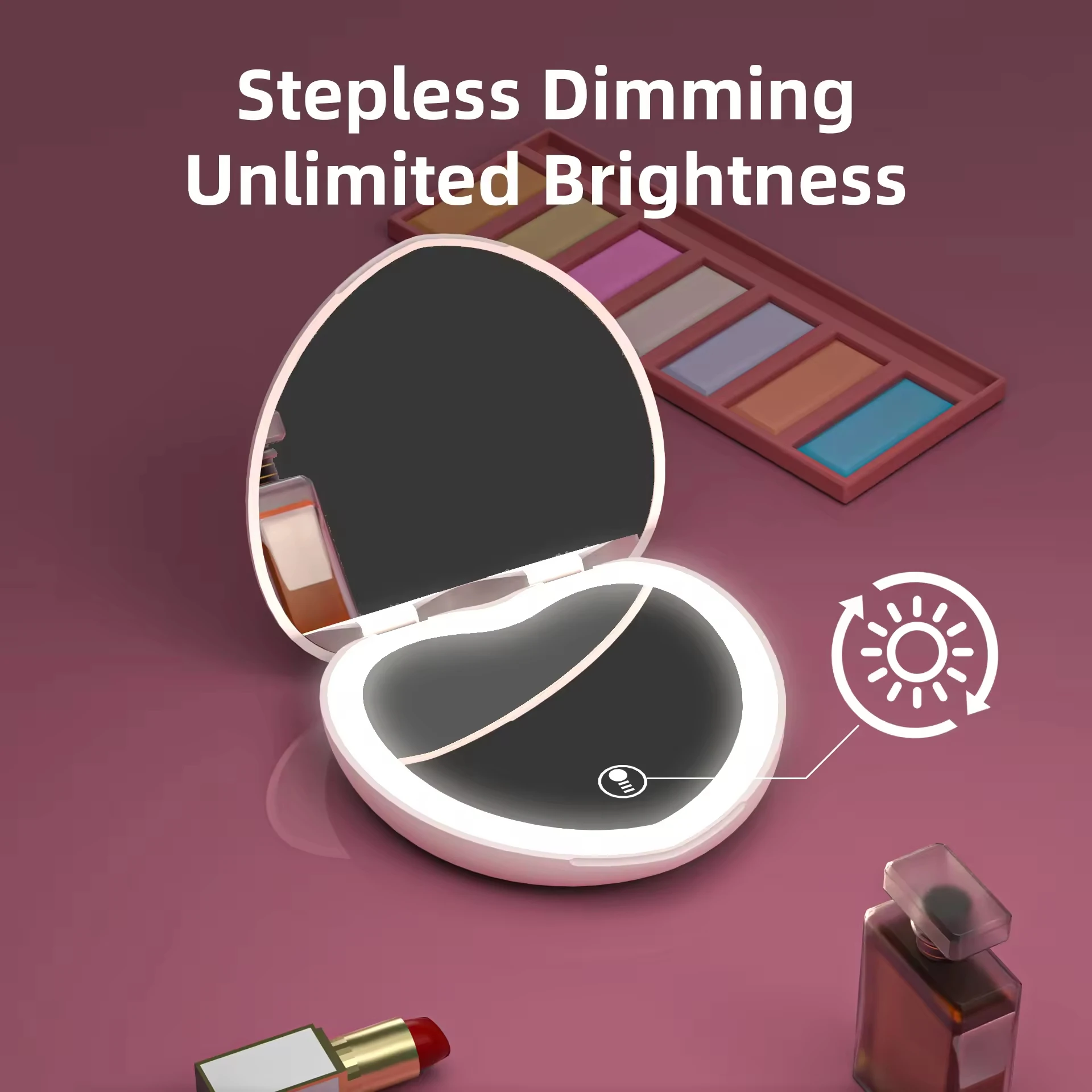 Miroir de poche LED en forme de cœur, double face pliable, personnalisable avec logo – Vente en gros