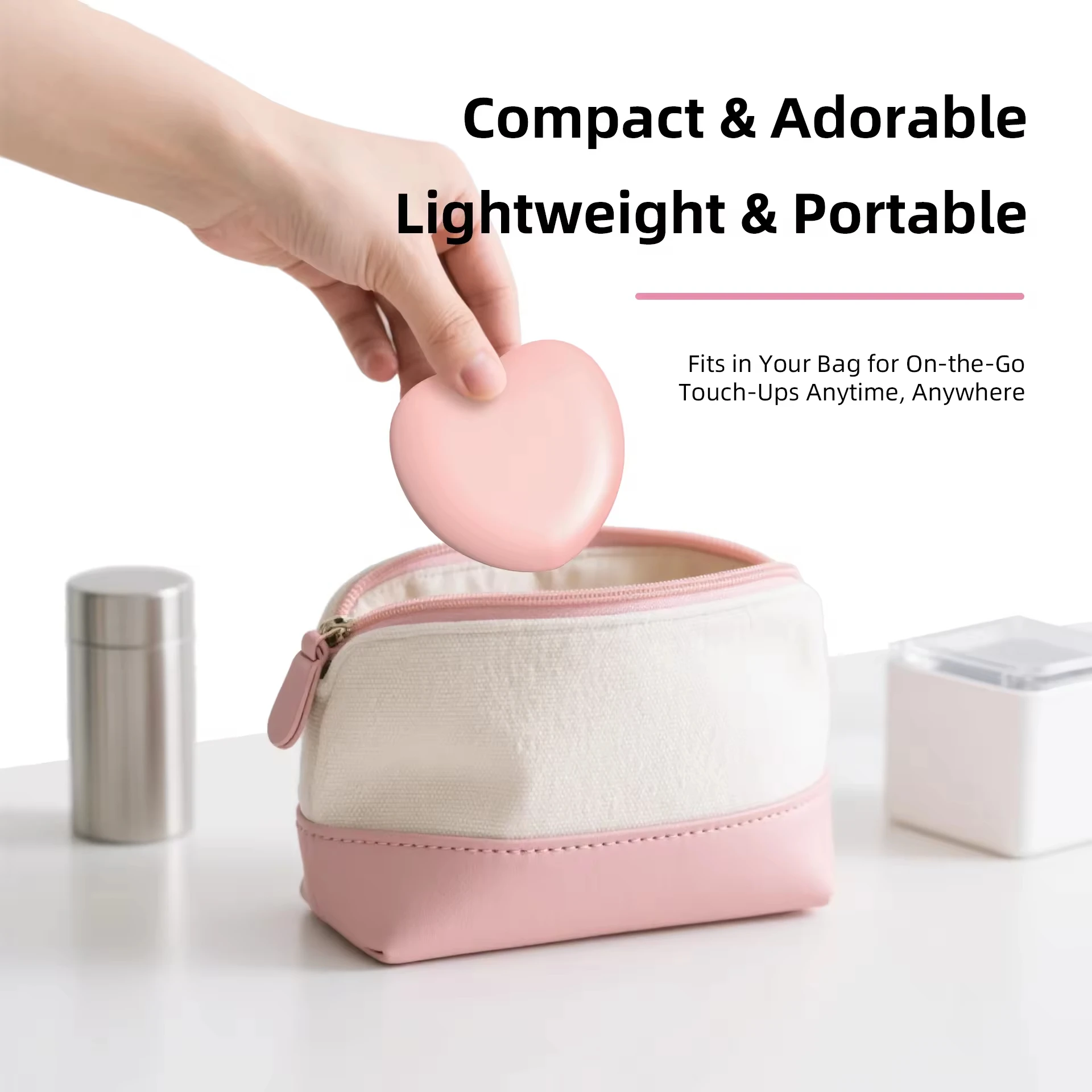 Miroir de poche LED en forme de cœur, double face pliable, personnalisable avec logo – Vente en gros