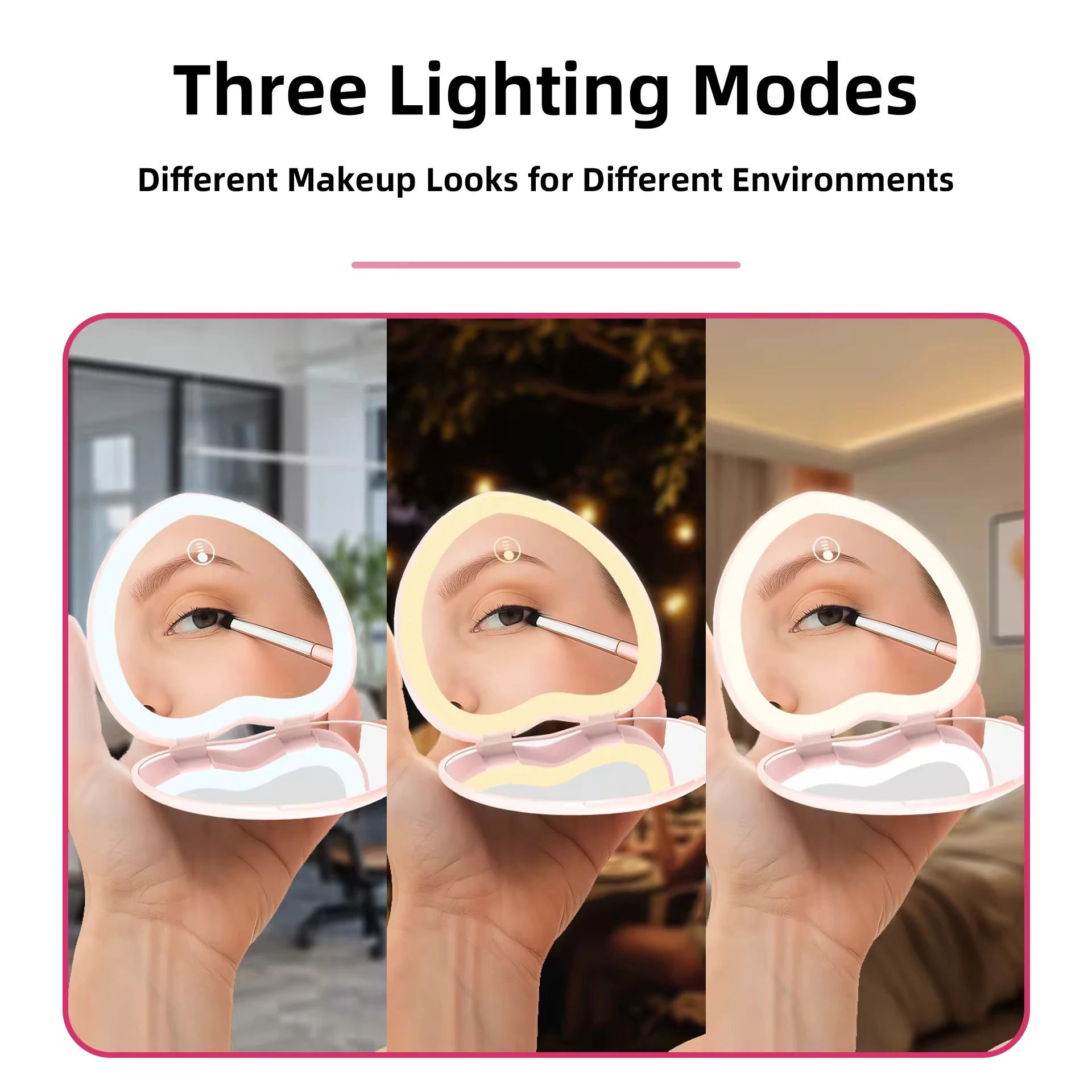 Miroir de poche LED en forme de cœur, double face pliable, personnalisable avec logo – Vente en gros