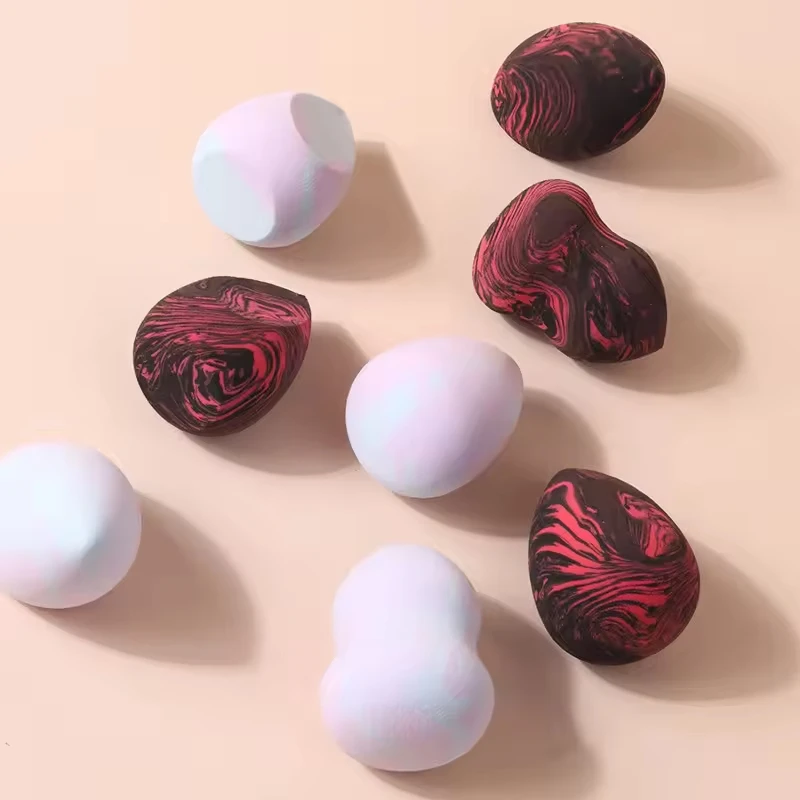 Éponge Maquillage Vegan Marbre Ultra-Douce – Forme Œuf, Couleurs Mélangées