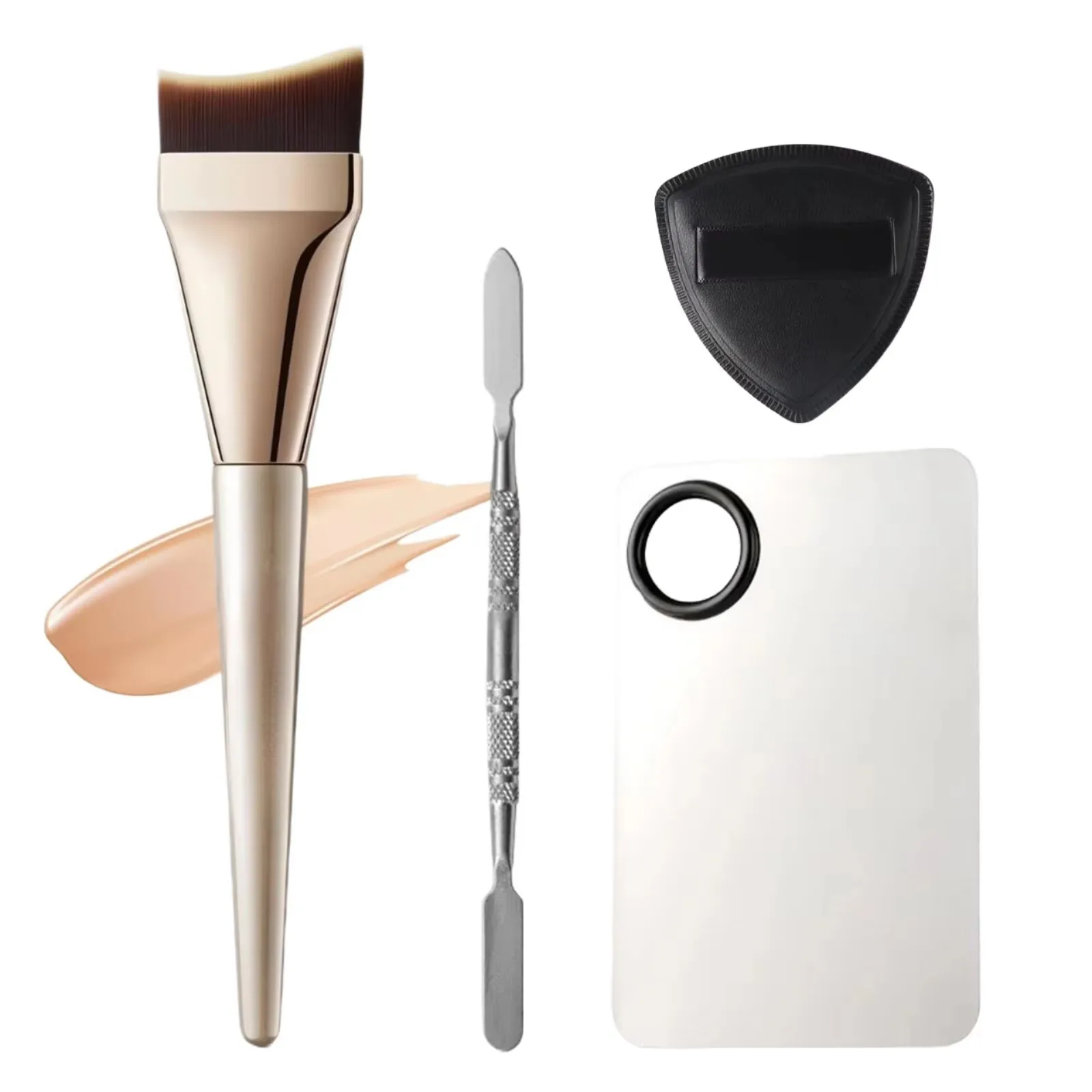 Set 4 Pinceaux Fond de Teint Ultra-Fins Cormay + Palette Inox & Houppette Poudre