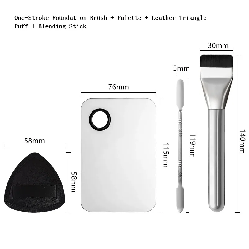 Set 4 Pinceaux Fond de Teint Ultra-Fins Cormay + Palette Inox & Houppette Poudre