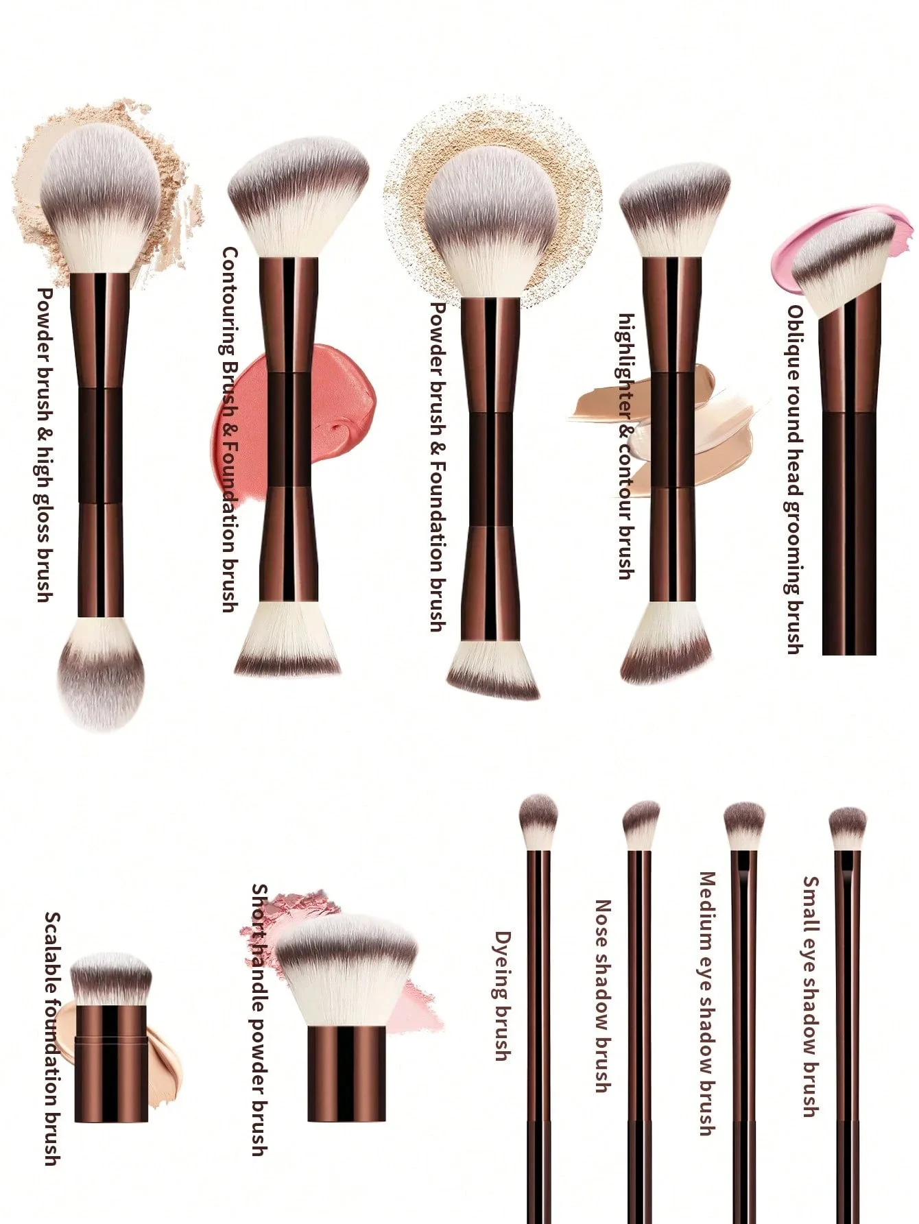 Set 11 Pinceaux Maquillage Double Extrémité Professionnel – Poils Synthétiques Ultra Doux