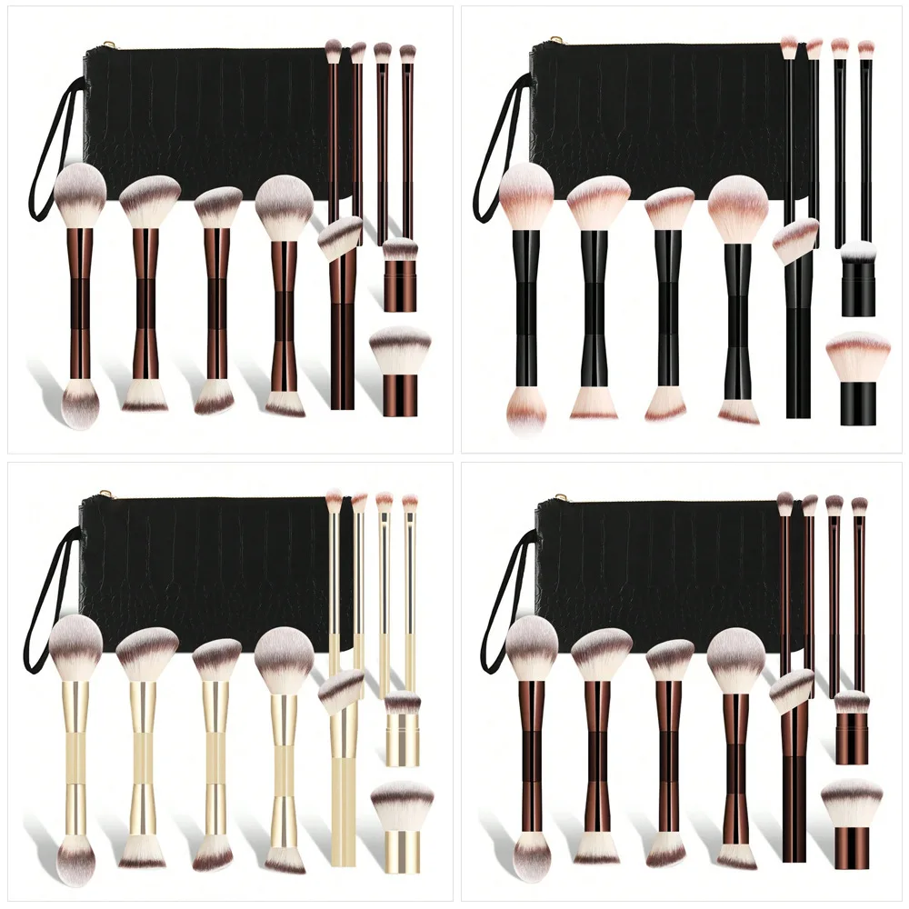 Set 11 Pinceaux Maquillage Double Extrémité Professionnel – Poils Synthétiques Ultra Doux