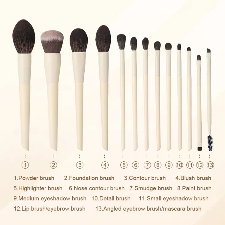 Set 13 Pinceaux Maquillage Professionnels Vegan | Poils Synthétiques Doux | Logo Personnalisé