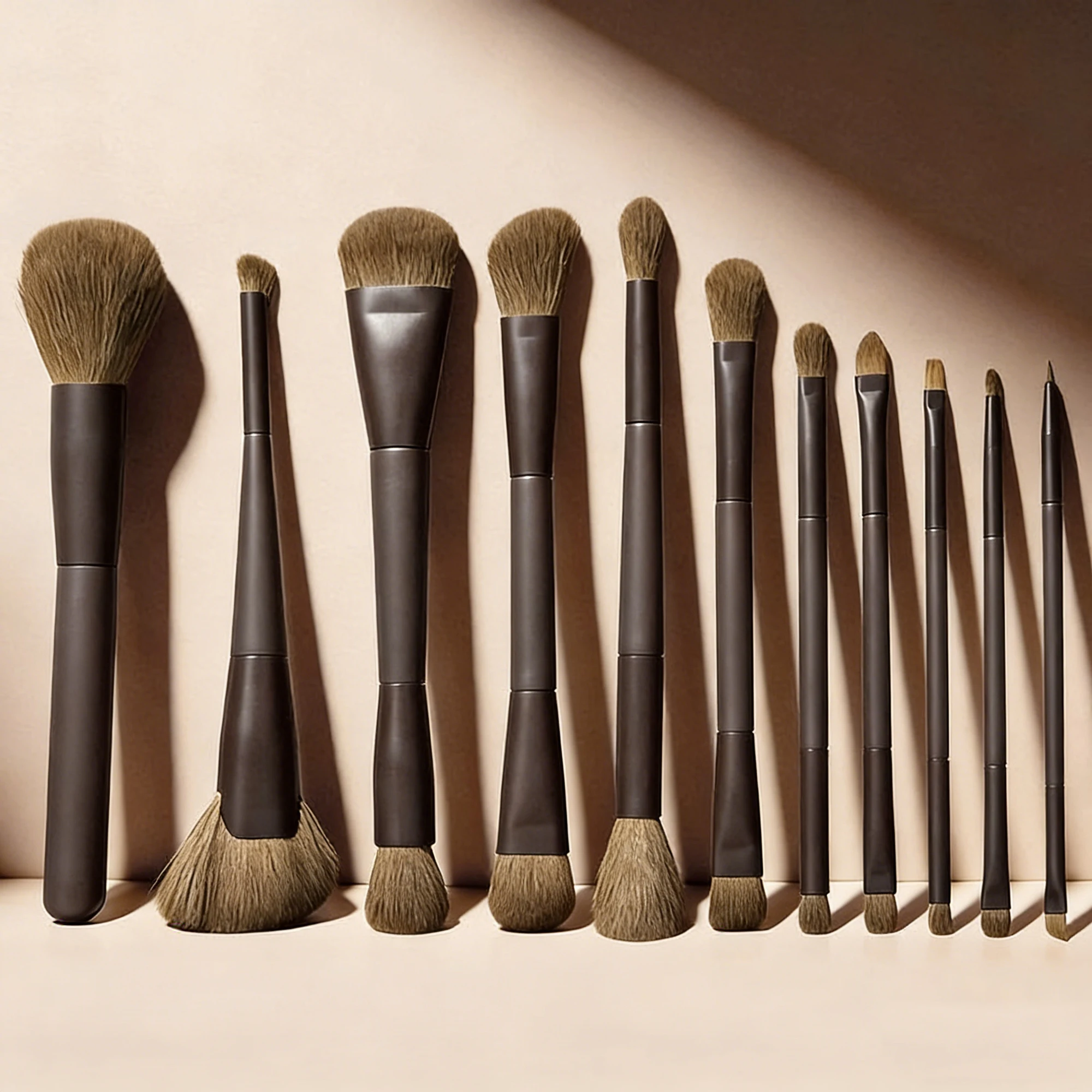 Kit 11 Pinceaux Maquillage Professionnels Végétaliens avec Sac – Marron