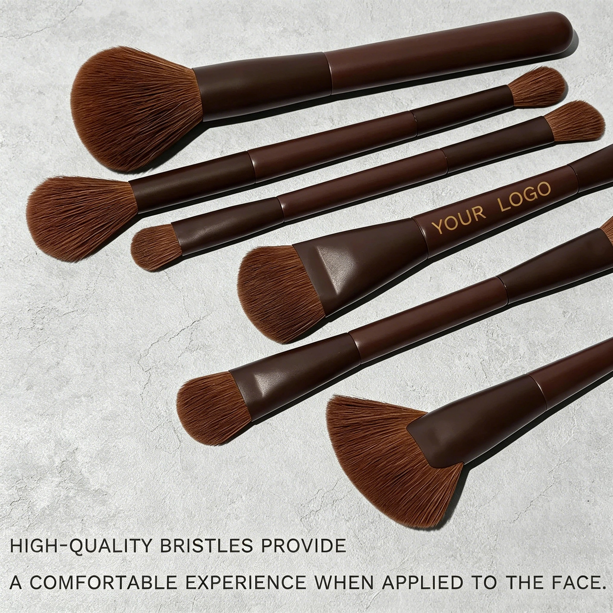 Kit 11 Pinceaux Maquillage Professionnels Végétaliens avec Sac – Marron