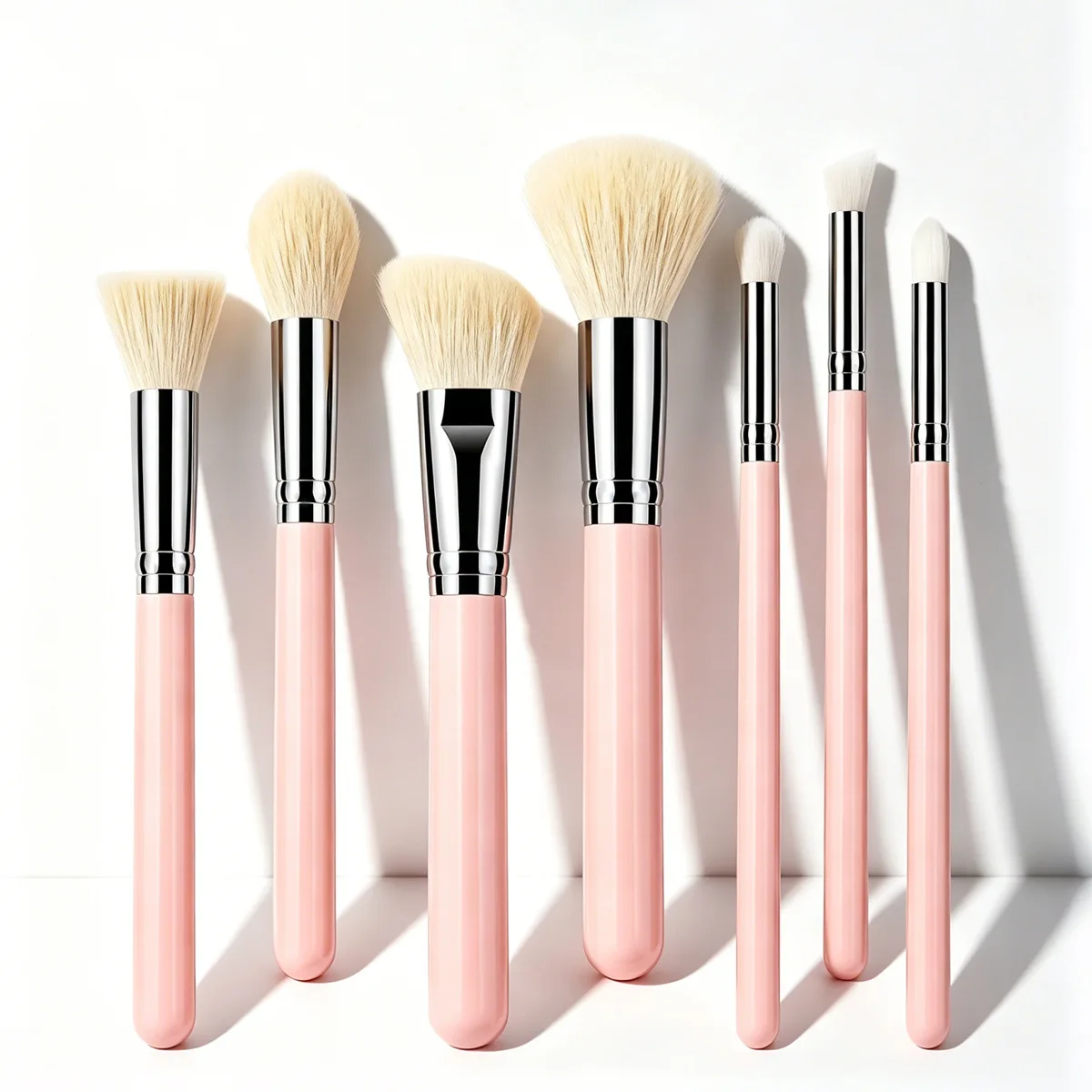 Set 7 Pinceaux Maquillage Professionnels Virole Cuivre Manche Bois + Étui – Label Privé