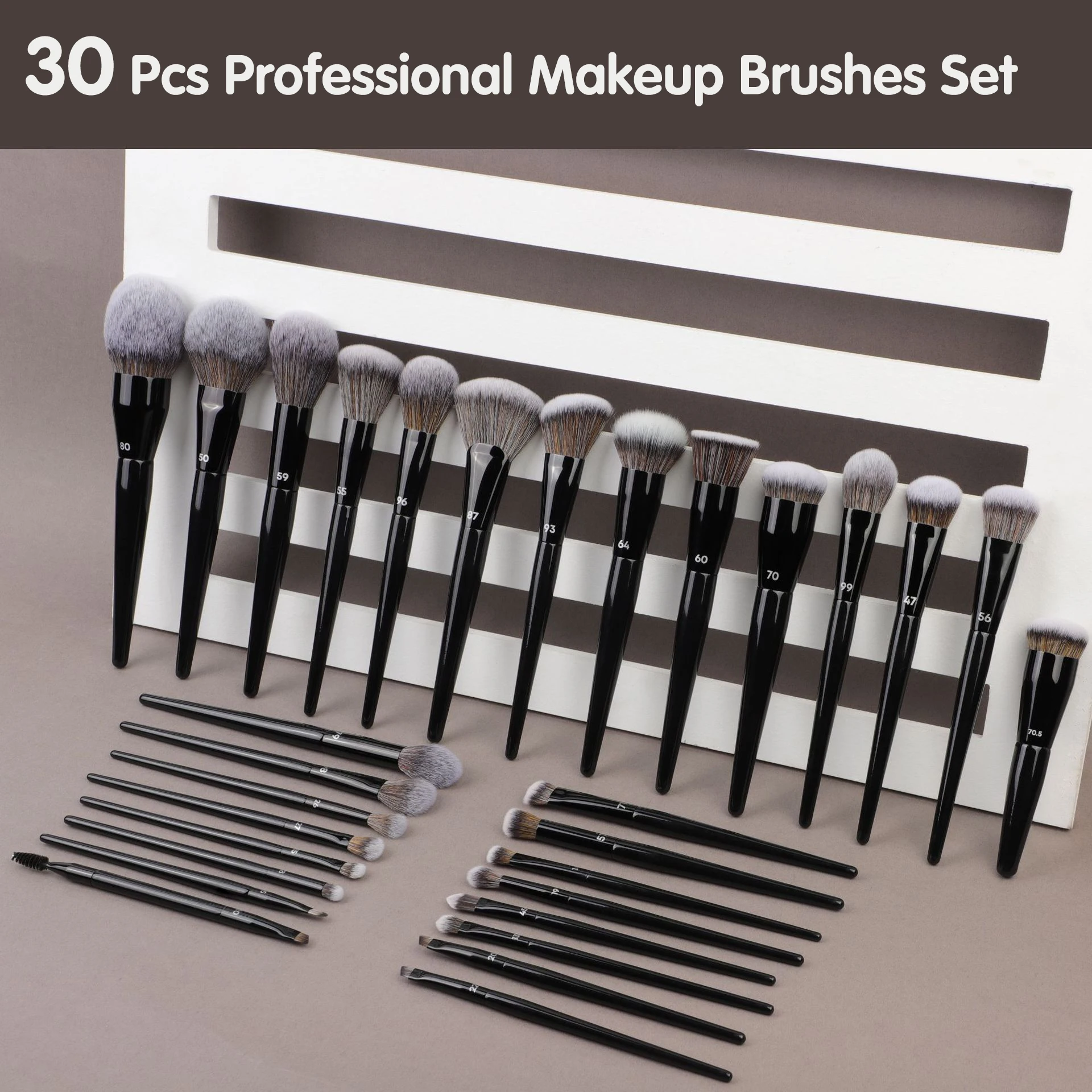 Ensemble 30 Pinceaux Maquillage Professionnels Luxe Végan Synthétique – Logo Personnalisé
