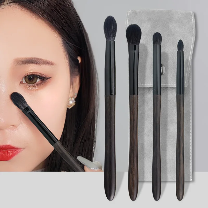 Set 5 Pinceaux Yeux Voyage – Poils de Chèvre & Manche en Bois | Logo Personnalisé