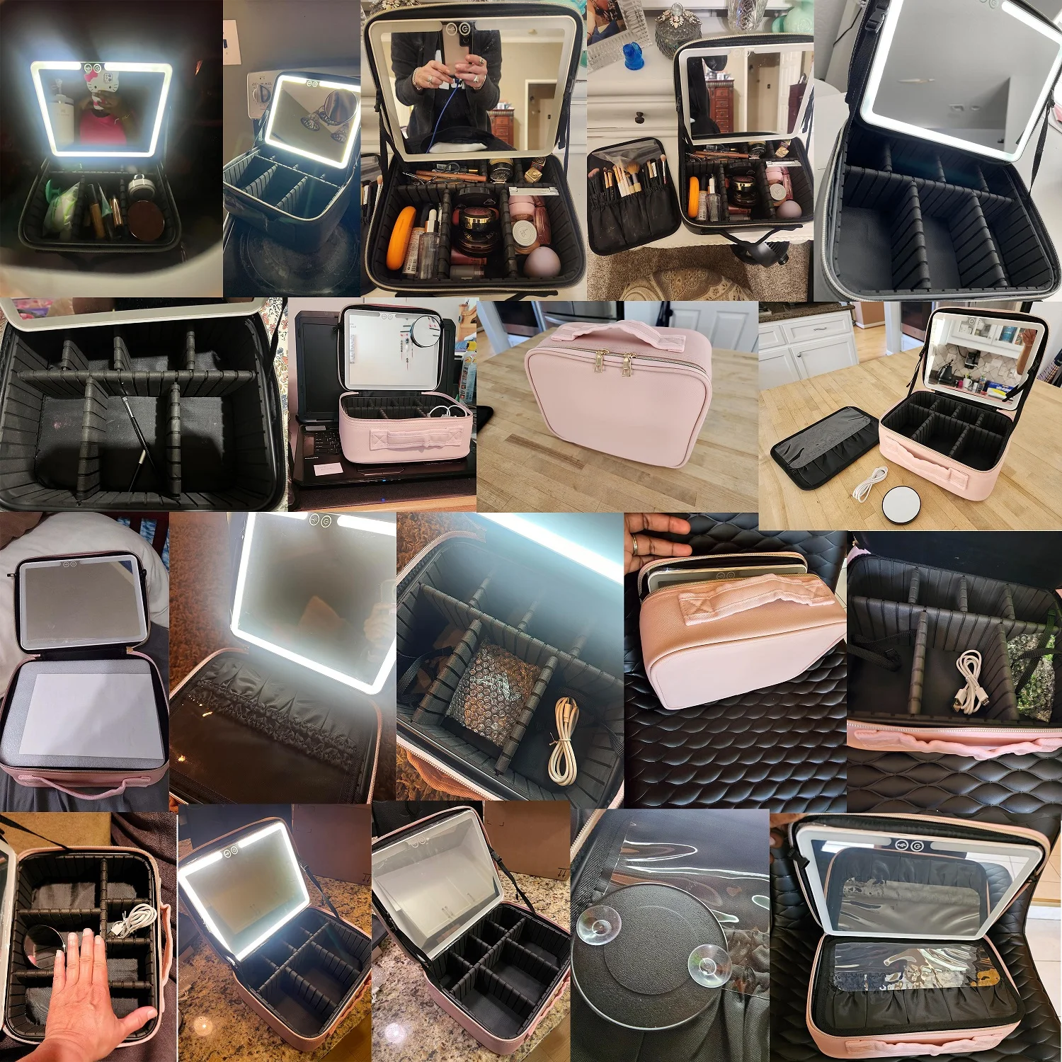 Sac Organisateur Maquillage Grande Capacité avec Miroir LED & Compartiments Réglables
