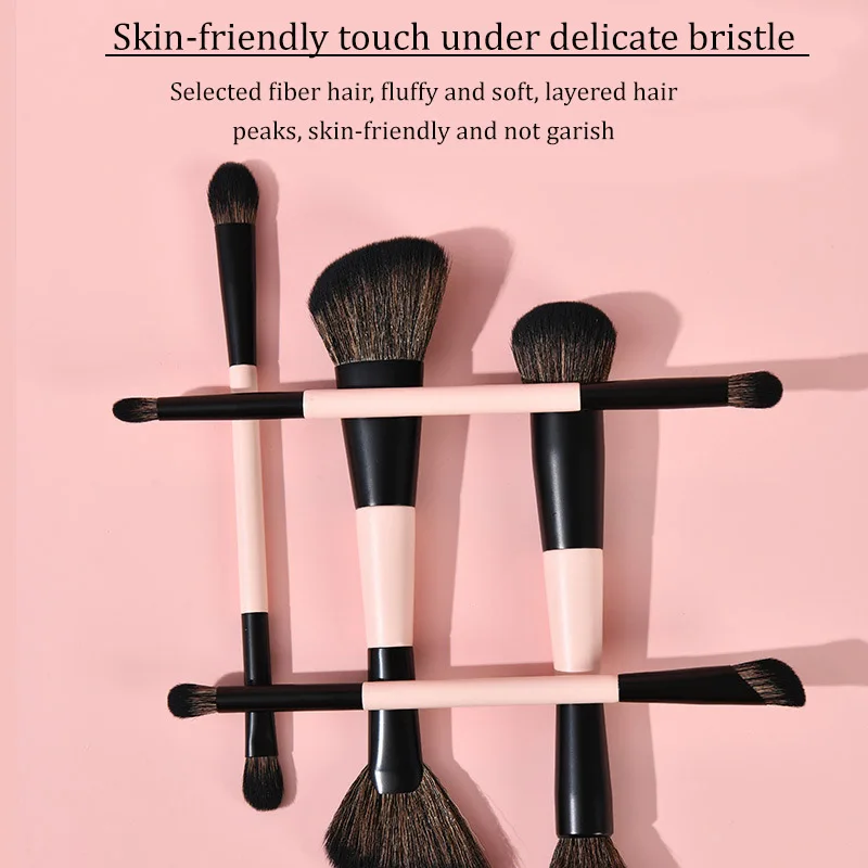 Set 8 Pinceaux Maquillage Double Embout Professionnels – Fibres Ultra-Douces, Manche en Bois