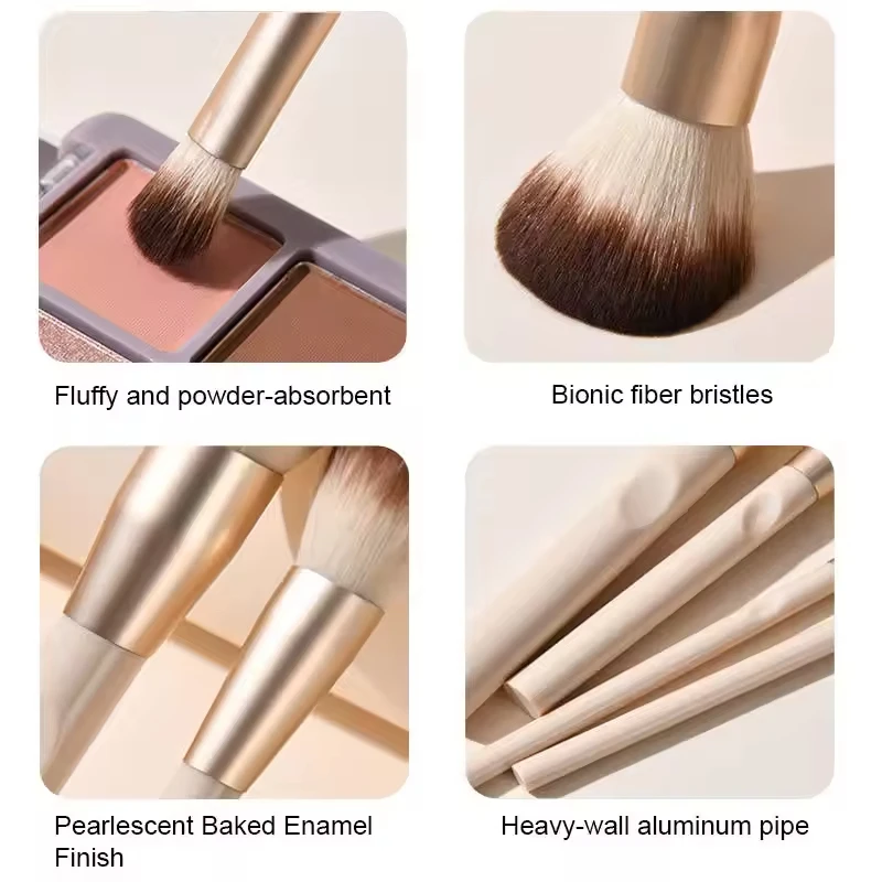 Set 12 Pinceaux Maquillage Professionnels Vegan – Poils Synthétiques Doux, Manche Bois