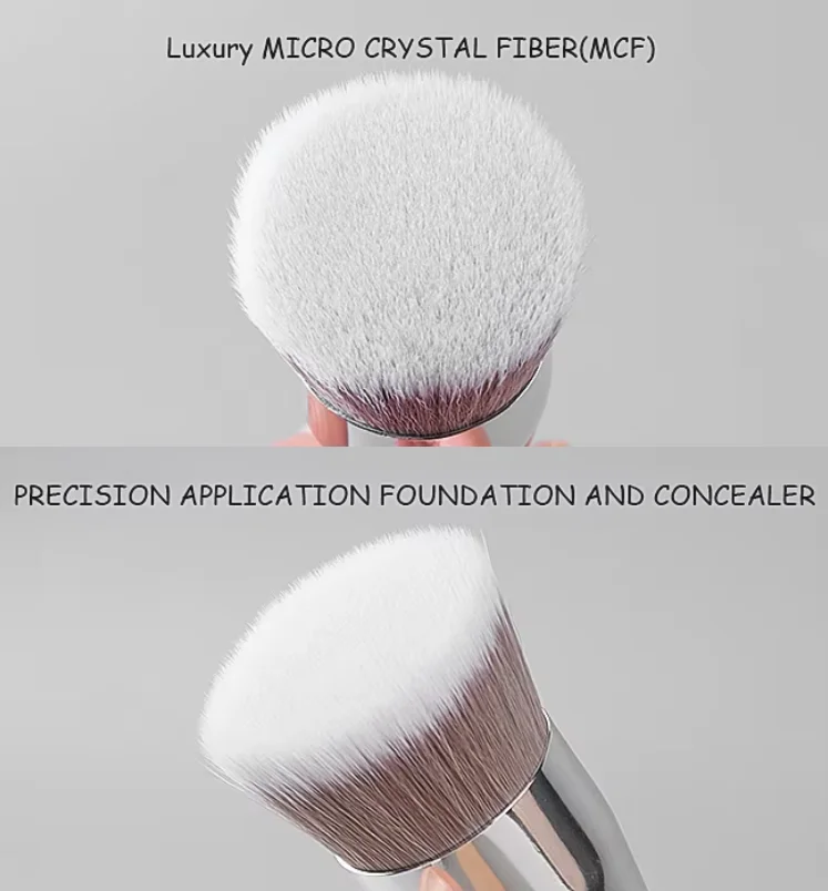Pinceau Maquillage Double Embout Professionnel – Fond de Teint & Estompeur, Manche Bois Noir
