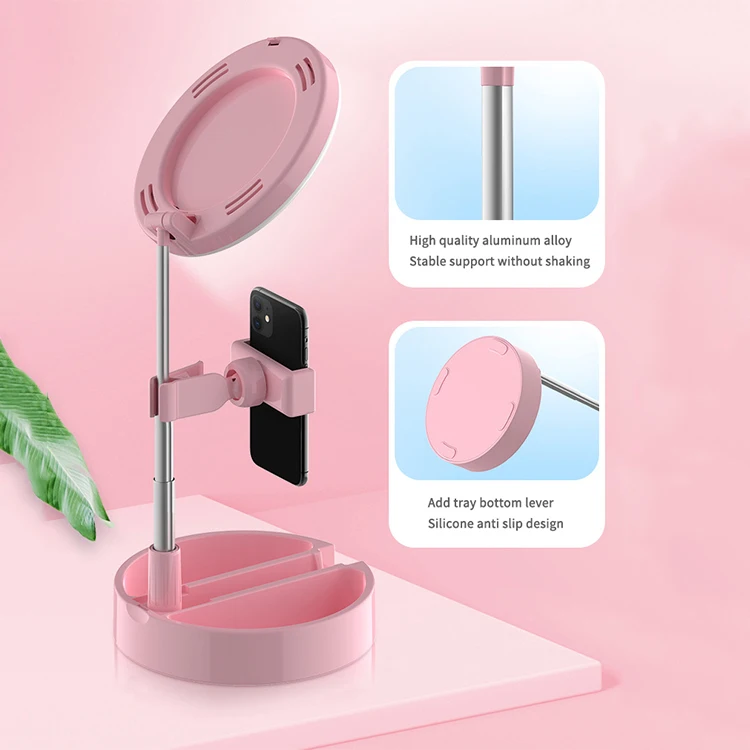 Miroir Anneau LED 6 Pouces Pliable USB – Selfie, Maquillage & Live
