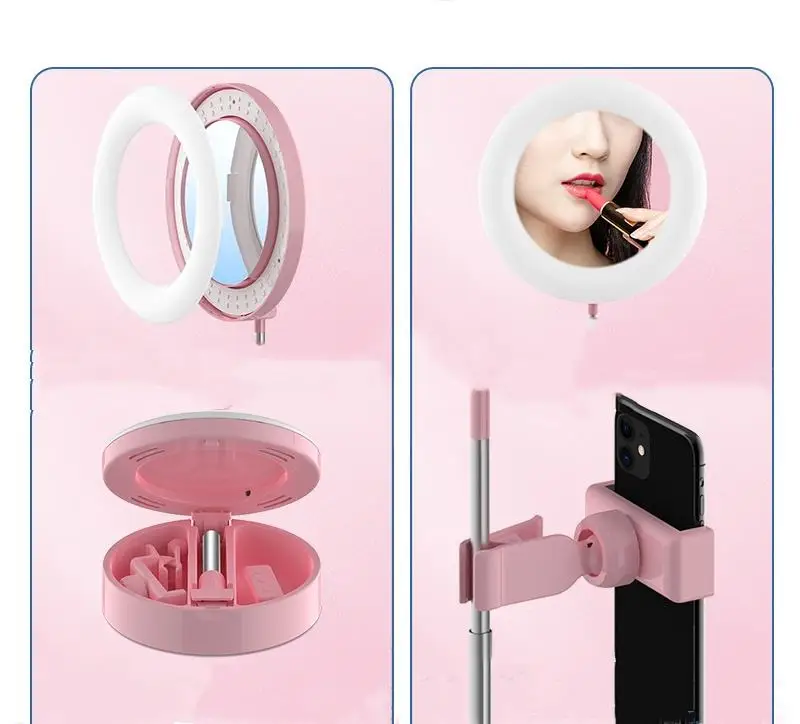 Miroir Anneau LED 6 Pouces Pliable USB – Selfie, Maquillage & Live