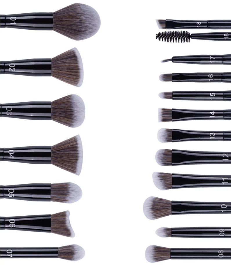 Set 18 Pinceaux Maquillage Professionnels Noir – Poils Synthétiques & Manche en Bois
