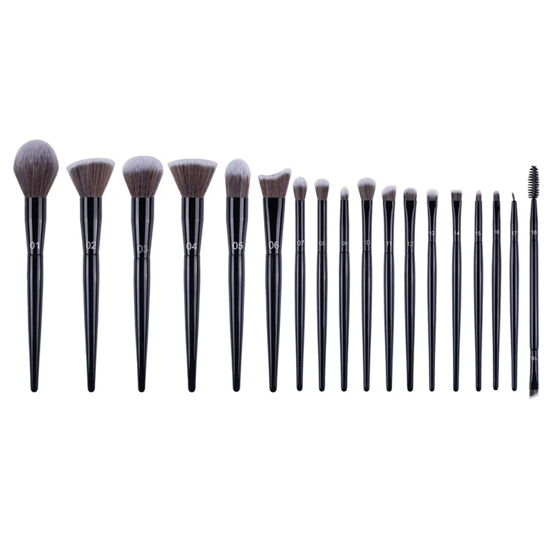 Set 18 Pinceaux Maquillage Professionnels Noir – Poils Synthétiques & Manche en Bois