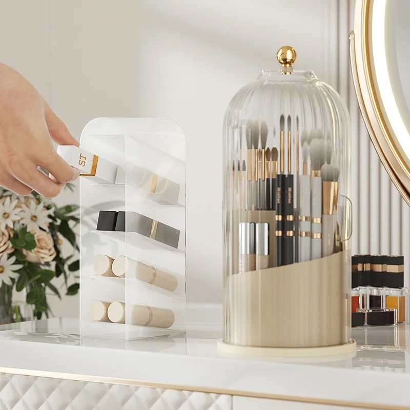 Organisateur Maquillage Rotatif avec Couvercle – Design Pierre, Imperméable & Anti-Poussière