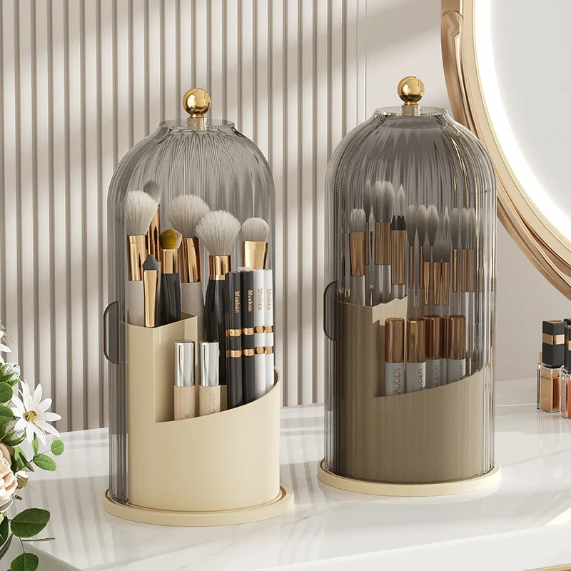 Organisateur Maquillage Rotatif avec Couvercle – Design Pierre, Imperméable & Anti-Poussière