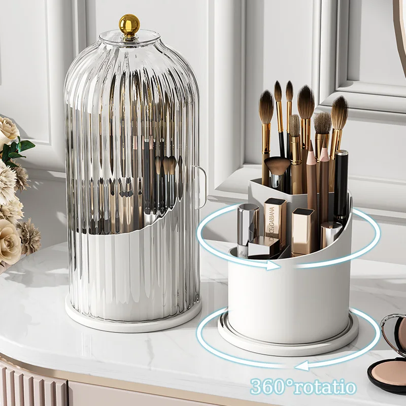 Organisateur Maquillage Rotatif avec Couvercle – Design Pierre, Imperméable & Anti-Poussière