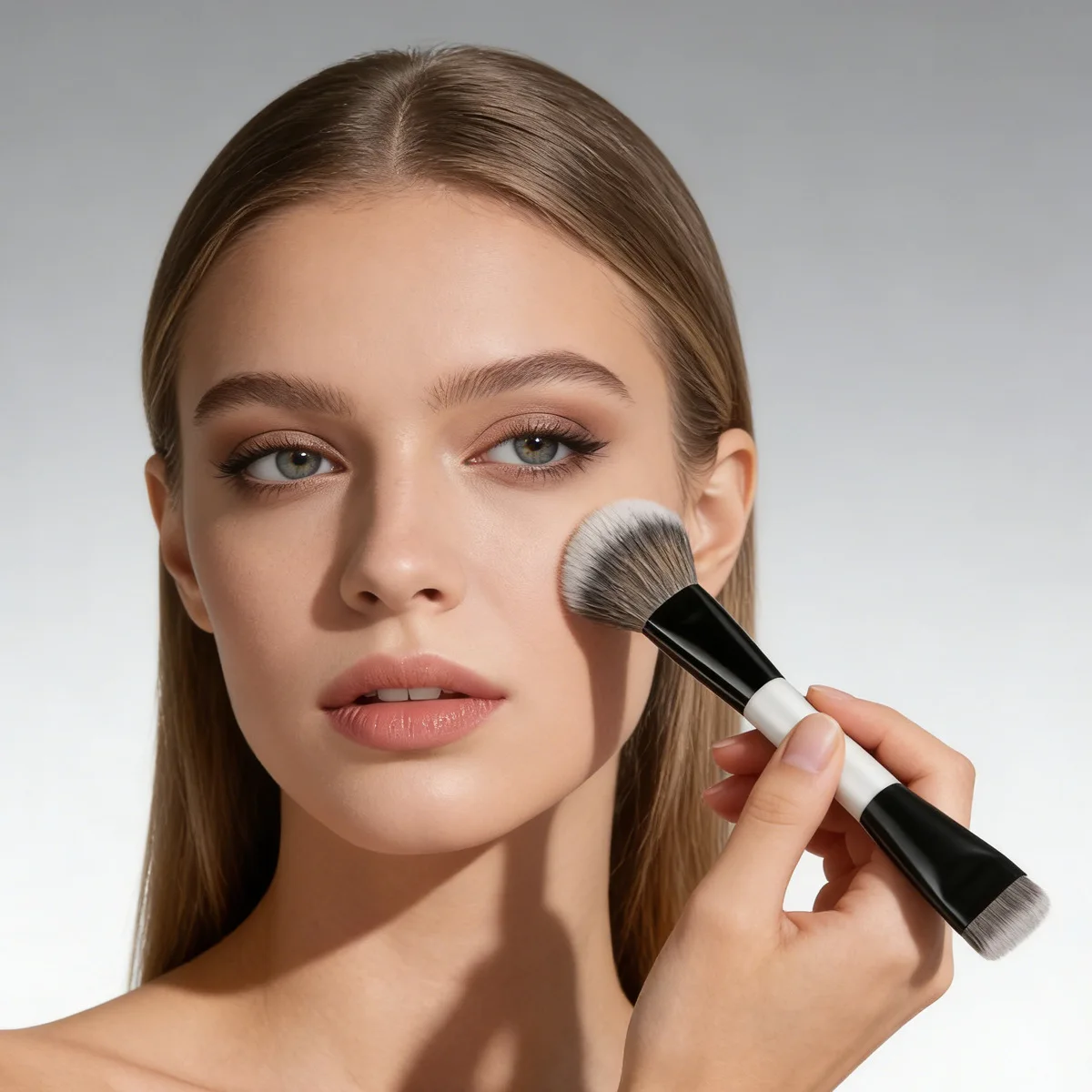 Pinceau Maquillage 2-en-1 Double Extrémité Fond de Teint & Contour – Vegan Pro