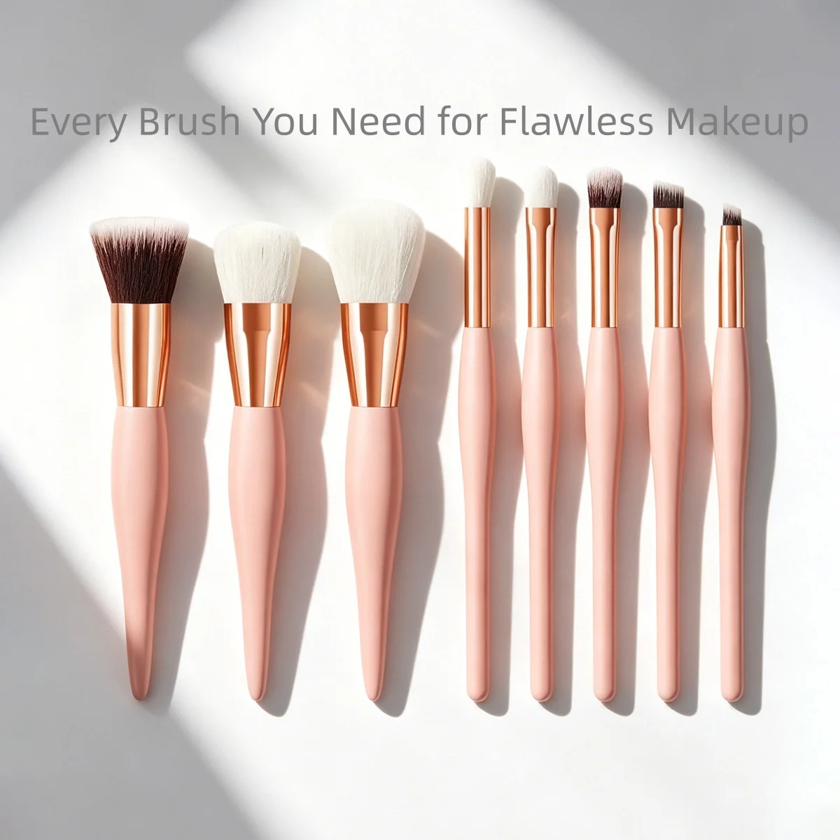Set 8 Pinceaux Maquillage Professionnels Rose – Poils Synthétiques Vegan & Manche en Bois