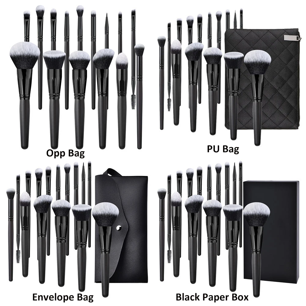 Coffret 15 Pinceaux de Maquillage Professionnels – Poils Synthétiques Doux, Manche en Bois Noir