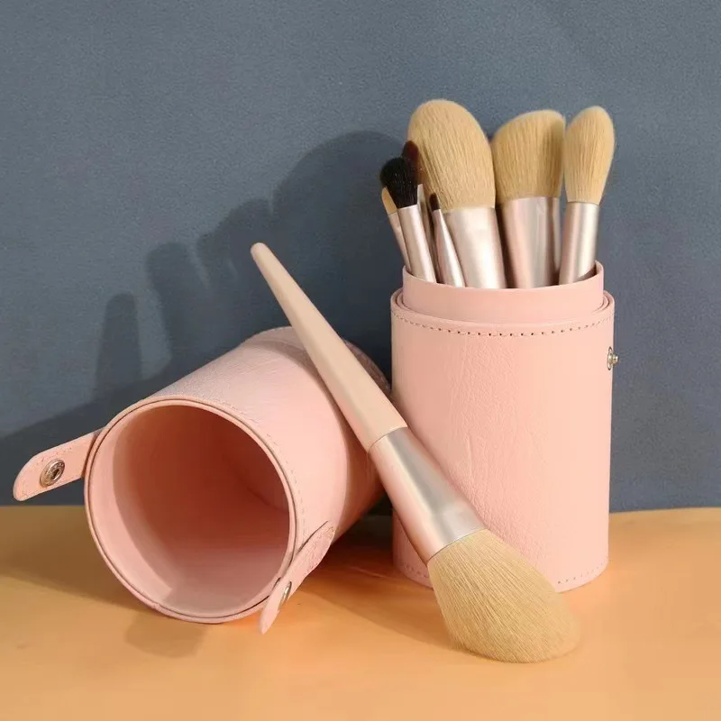 Set 12 Pinceaux Maquillage Professionnels Végétaliens – Manche en Bois Rose | Prix2Gros