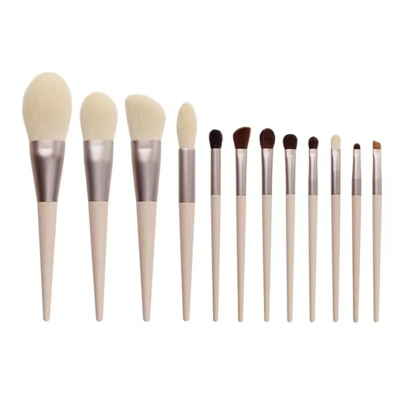 Set 12 Pinceaux Maquillage Professionnels Végétaliens – Manche en Bois Rose | Prix2Gros