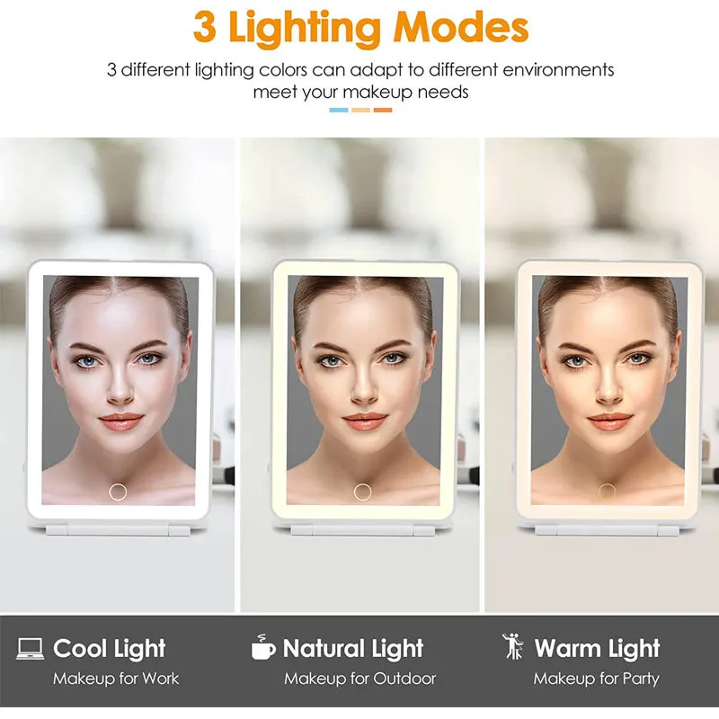Miroir de Maquillage LED Rechargeable avec Éclairage – Pliable & Ultra Mince