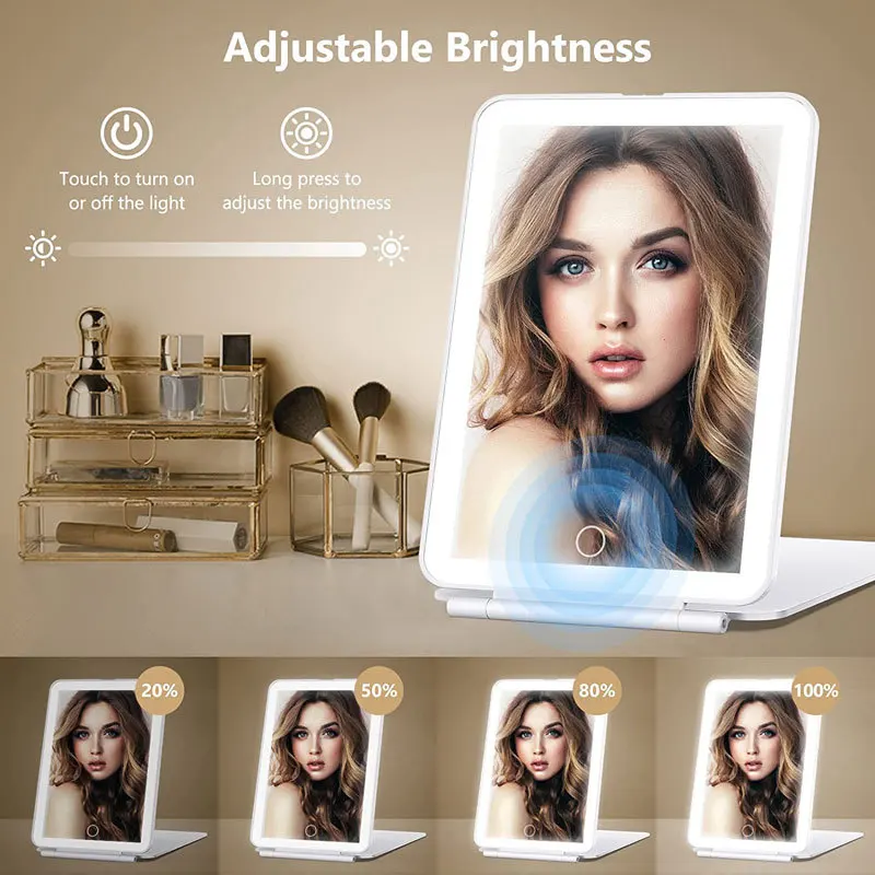 Miroir de Maquillage LED Rechargeable avec Éclairage – Pliable & Ultra Mince