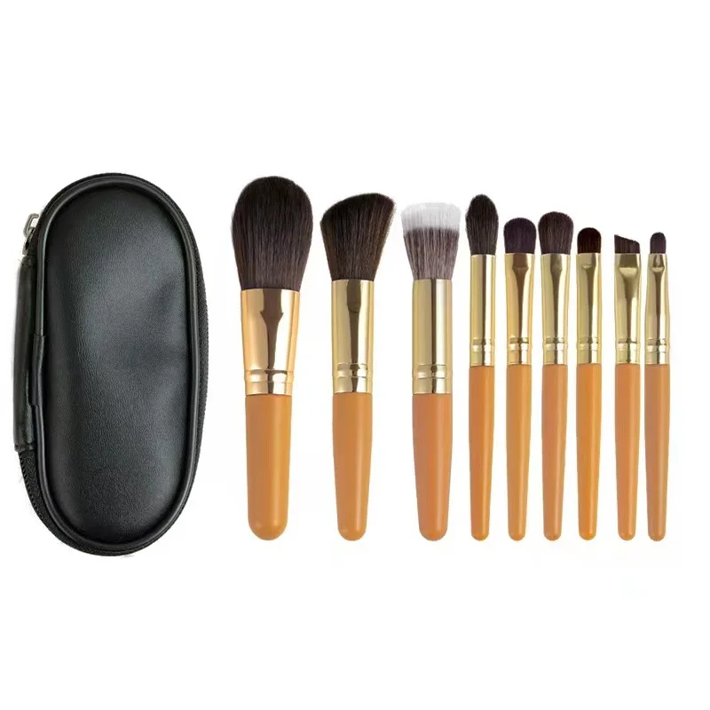 Set 9 Pinceaux Maquillage Professionnels + Trousse de Voyage en PU