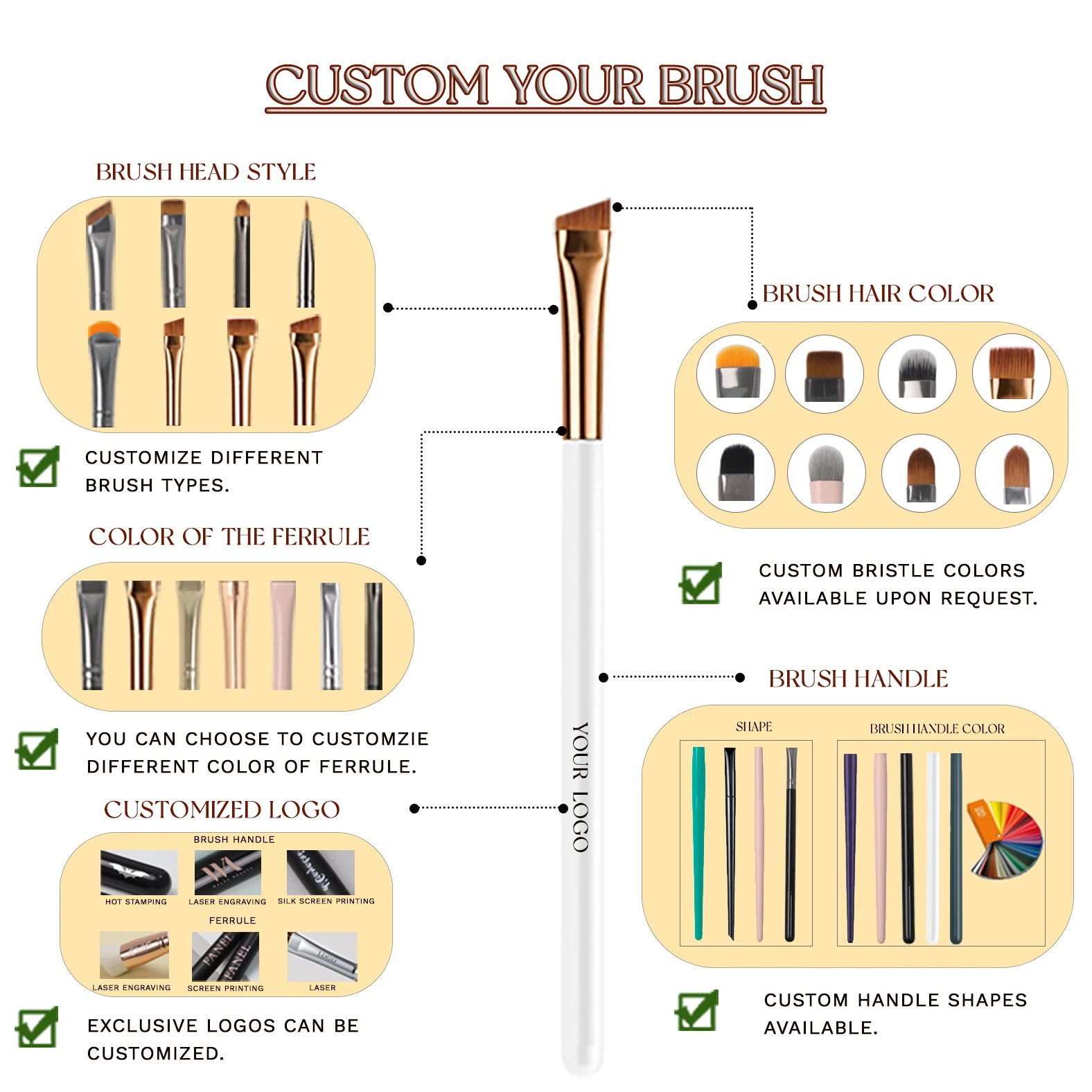 Set 15 Pinceaux Maquillage Professionnels Vegan – Manche Bois Or Rose EMF