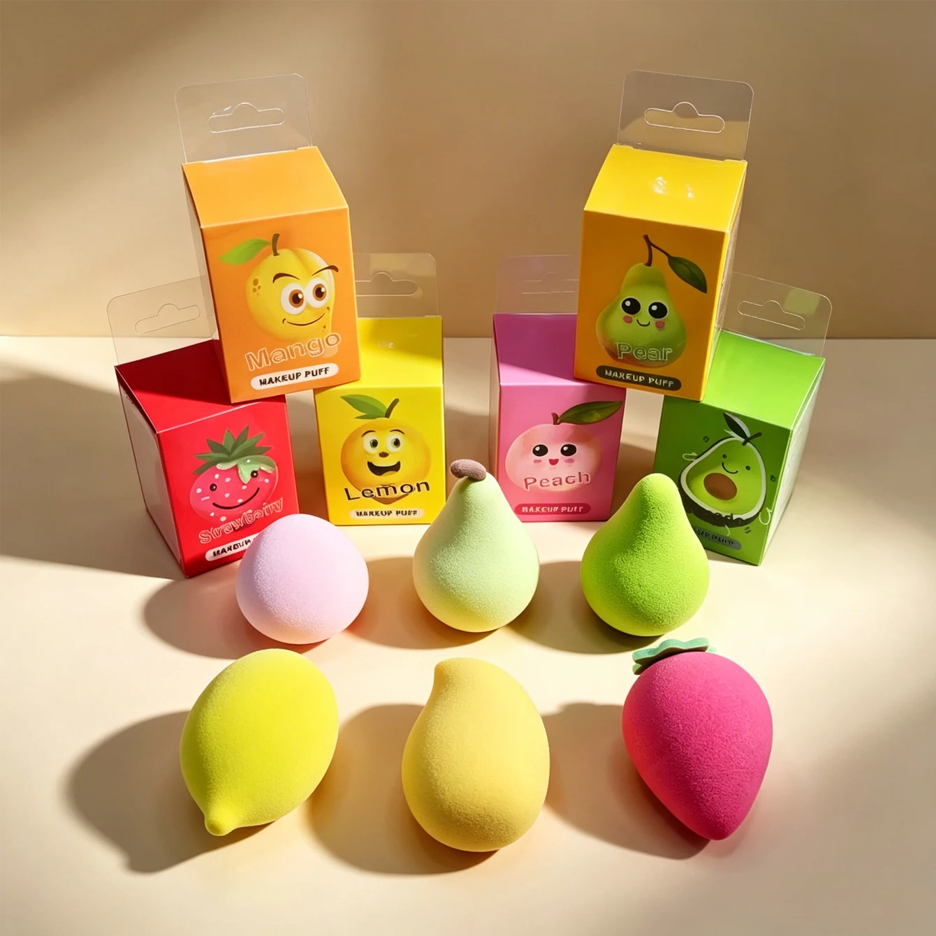 Lot de 3 Éponges Maquillage Forme Fruit – Douces, Sans Latex, Lavables