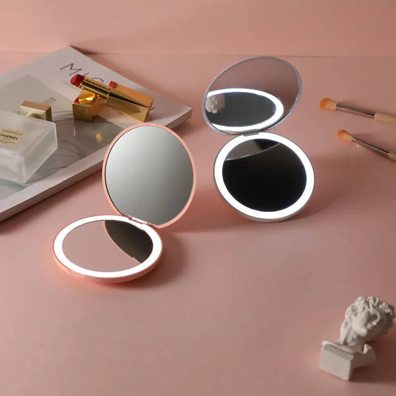 Miroir de poche compact LED rechargeable USB – Double face pliable