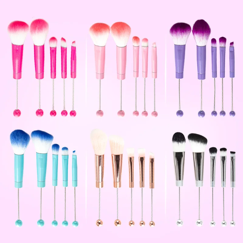 Set 5 Pinceaux Maquillage Perles DIY – Manche Métal Dégradé Élégant