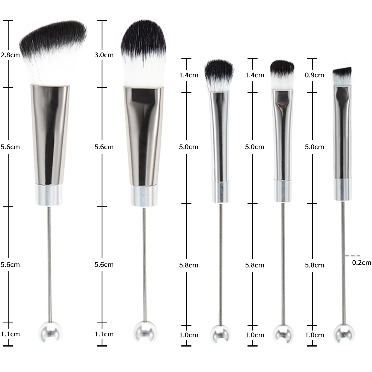 Set 5 Pinceaux Maquillage Perles DIY – Manche Métal Dégradé Élégant