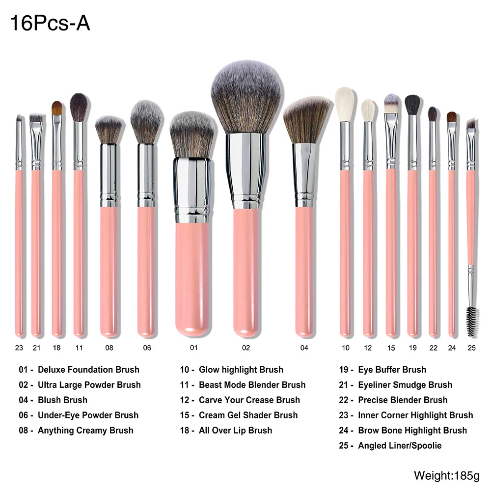 Ensemble 16/26 Pinceaux Maquillage Professionnels Roses – Poils Synthétiques Doux