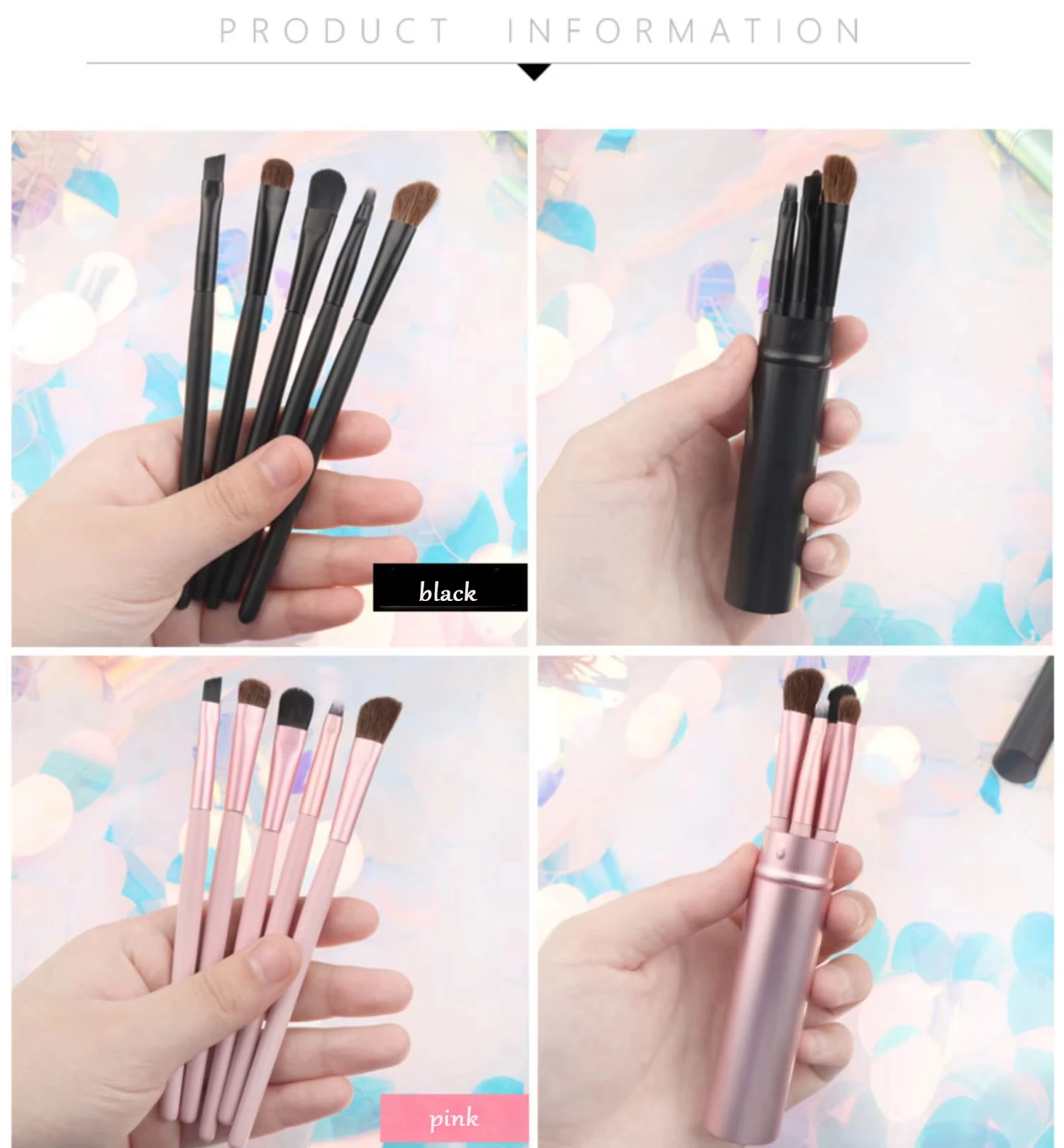 Ensemble 5 Pinceaux de Maquillage Miniatures Portables – Yeux, Sourcils & Teint