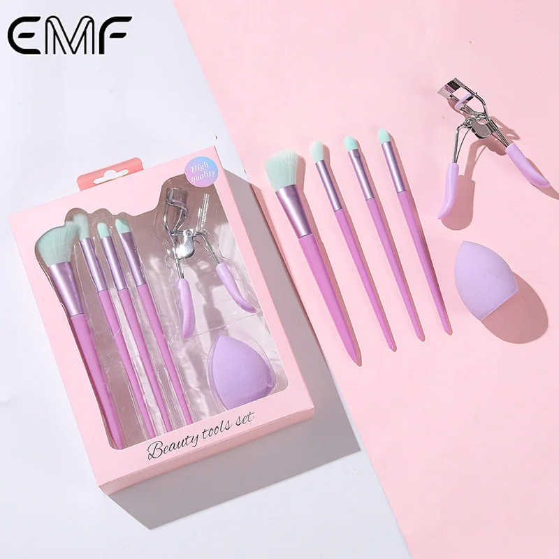 Ensemble 6 Pinceaux de Maquillage Professionnels – Fibres Synthétiques Douces