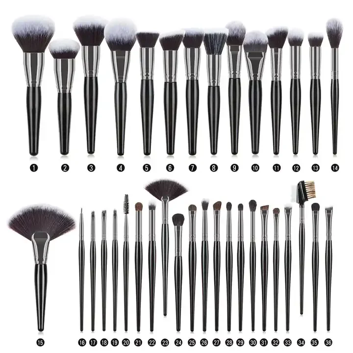 Kit 36 Pinceaux Maquillage Professionnels Luxe – Manche en Bois, Poils Naturels